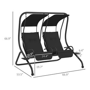2-Seat Black Outdoor Porch <b>Swing</b> with Independent Seat <b>Swing</b> <b>Cushion</b> Anti-Slip Foot Pads Cup Trays for Patio <b>Garden</b> - Product Image 3