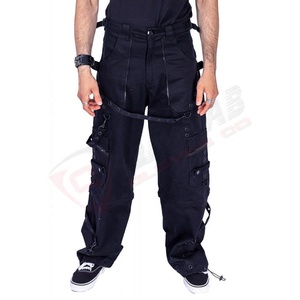 Pantalon cargo en denim noir gothique fait main - Cyberpunk Tech-Wear avec chaînes - Pantalon noir gothique pour hommes - Product Image 1