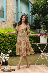 Elegant Hand Block Print Cotton Women Dress With Sewing Pattern Maxi Standard <b>Plus</b> <b>Size</b> New Arrival Women Clothing Custom Dress - Product Image 5