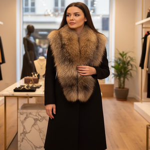 ชุดผ้าพันคอขนสุนัขจิ้งจอกแท้สีน้ำตาล พร้อมปกคอขนสัตว์สีดำแบบซาติน ปกคอถอดออกได้ เป็นมิตรกับสิ่งแวดล้อม ระบายอากาศได้ดี ใช้ได้ทุกฤดู - Product Image 1