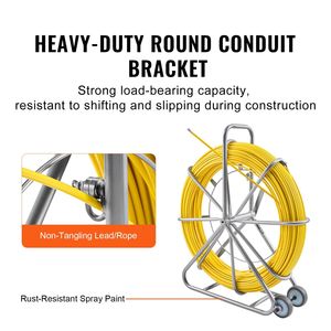 Cavo passacavi in fibra di vetro da 656 piedi e 5/16 pollici con 3 teste di trazione e supporto per bobina in acciaio - Product Image 4