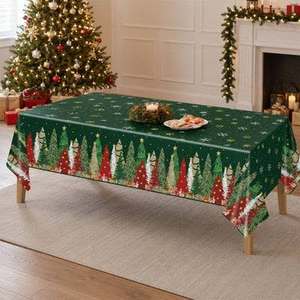 Mantel de plástico con diseño de árbol de Navidad verde, decoración para fiestas navideñas de invierno - Product Image 1