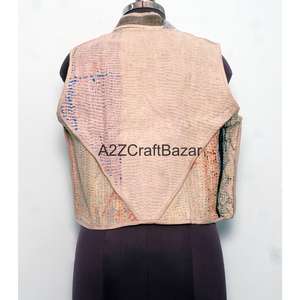 Handmade 100% Cotton Quilted Jacket Floral Print Vintage Design Breathable Fabric Covered Buttons Half Sleeves All Hand Drawn - Product Image 5