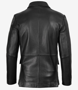 Custom Men's Black <b>Leather</b> <b>Blazer</b> | Three-Button Formal Lambskin Coat | OEM Apparel Manufacturer - Product Image 6