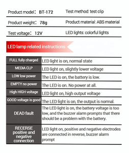 BT-172 <span class=keywords><strong>Car</strong></span> <span class=keywords><strong>Battery</strong></span> Tester 12V Digital <span class=keywords><strong>Battery</strong></span> Tester Analisador De Sistema De Carregamento com Indicador LED - Product Image 5