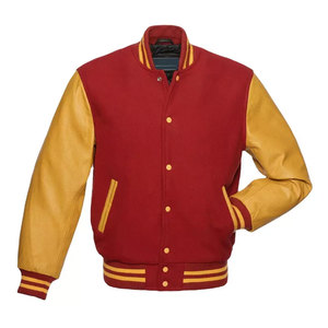 Chaqueta Varsity Roja y Dorada para Hombre Shamsher Sports con Mangas de Lana/Viscosa, Cuello Redondo, Informal, Transpirable, 100% Lana - Product Image 1