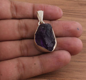 Vintage Bezel Setting Natural Raw <b>Amethyst</b> Pendant 925 Sterling Silver Rough Purple <b>Necklace</b> Uncut Gemstone Healing Jewelry - Product Image 3