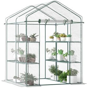 5 'X 5' X 6 'serra Walk-in con scaffalature a 3 livelli e porta avvoltiera per uso esterno e giardino - Product Image 1