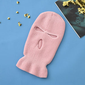 Vente en gros de balaclavas d'hiver pour le cyclisme, masque de ski, logo personnalisé, bonnet tricoté coupe-vent à trois trous - Product Image 6
