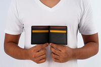 Dompet Binder Kulit Asli Wriza A7 Saffiano dengan Tali Pergelangan Tangan, RFID, Resleting, Pengatur Uang, Amplop Uang Kompak, Perencana