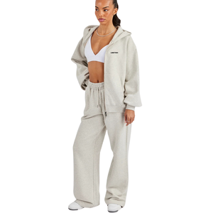 Ensemble de survêtement décontracté pour femme avec haut à manches amples et pantalon à jambes larges, taille élastique à cordon de serrage, deux pièces pour tenue quotidienne - Product Image 1