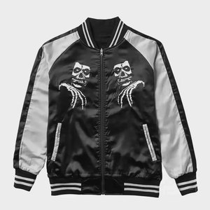 OEM ODM Satin Bomber <b>Jacket</b> - Black & Silver Varsity Coat - <b>Gothic</b> Punk Streetwear Top Selling 2026 - Product Image 1