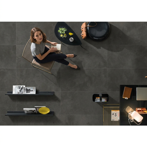 Carreaux de sol et de mur en porcelaine effet béton rustique, antidérapants, résistants aux acides, Cemento Nero 600x1200mm, épaisseur 12mm - Product Image 1