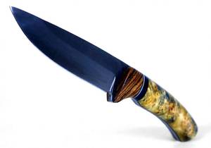 Handcrafted dark blued acid <b>etch</b> steel drop point utility <b>tool</b> with Stabilized Burl Wood Segmented Handle - Product Image 2
