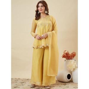 KURTI WITH PLAZZO DUPATTA Product Details <b>Kurta</b> Fabric Crunchy <b>Silk</b> TOP LEBGTH 32 Plazzo Fabric - Product Image 1