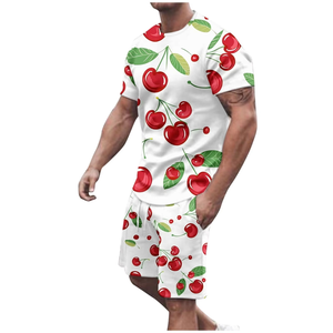 Ensemble de shorts et t-shirt pour homme en coton écologique vintage de haute qualité, ensemble de jogging 2 pièces pour l'été - Product Image 2