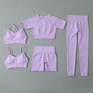 Ensemble de yoga rose uni sans couture pour femme avec haut court dos nu et leggings taille mi-haute pour la gym et l'entraînement - Product Image 6