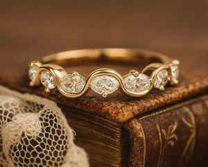 Anillo de oro macizo de 14 quilates con corte ovalado, moissanita original, banda de eternidad, anillo de compromiso con diamantes, regalos de aniversario para mujer - Product Image 1