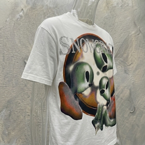 Camiseta Blanca de Manga Corta para Hombre Snowgrace con Estampado de Personaje Alienígena, Estilo Urbano, Cuello Redondo, Corte Regular, Algodón Jersey - Product Image 2