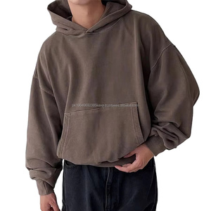 <b>Brown</b> Cropped hoodies for <b>men</b> South Korea retro style heavyweight boxy fitting cropped hoodies - Product Image 1