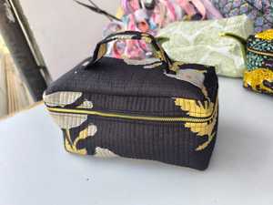 Cotton Eco-Friendly Recyclable Lightweight Quilted <b>Vanity</b> Bags Black Jungle Design Customizable Zipper Closure Block Printed - Product Image 4