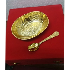 Gold Plated Bowl With Spoon Premium Decorative Metal Serving Bowl For Dry Fruits <b>Sweets</b> And Wedding <b>Gift</b> - Product Image 3