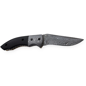 Cuchillo Plegable de Acero de Damasco Hecho a Mano, Hoja de Punta Caída, Mango Negro con Funda de Cuero, Cuchillo de Supervivencia para Exteriores - Product Image 6