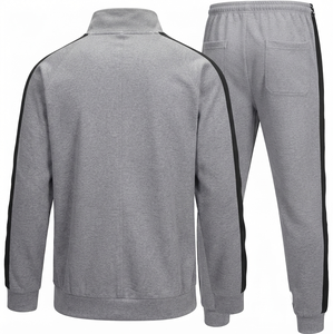 Ensemble de survêtement pour homme gris à imprimé géométrique, veste zippée et pantalon, respirant, sportif, pour l'automne - Product Image 2
