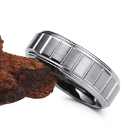 Bague en carbure de tungstène argenté avec motif rainuré vertical, alliance brossée de 8 mm pour homme, bijoux de style industriel en gros