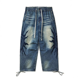 Custom Men Embroidered Denim Flared Sweatpants Winter Polo Tracksuit Windbreaker Vintage Acid Wash Oversized Baggy Men Tracksuit - Product Image 3