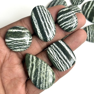 พลอยแจสเปอร์ลายม้าลายสีเขียวธรรมชาติทรงรีขัดเงาแบบหลวมสำหรับทำเครื่องประดับขายส่งจำนวนมาก - Product Image 5