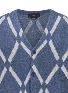 <b>Men's</b> Winter V-Neck Colorblock Patchwork Acrylic Knit Thick Button-Down <b>Cardigan</b> Sweater with Pockets - Product Image 3