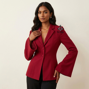 Regalia Masónica Herencia Griega: Abrigo Rojo con Mangas Acampanadas y Bordado de Hermandad para Mujer, Ideal para Oficina - Product Image 1