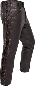 Pantalones de cuero para hombre con logotipo personalizado, pantalones de motociclista con cordones laterales, pantalones de cuero genuino para motocicleta, pantalones vintage góticos de estilo urbano. - Product Image 2