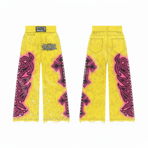 Pantalon de survêtement tendance à taille haute, coupe large, ourlet effiloché, style urbain, personnalisable en couleur et taille, en molleton de coton - Product Image 5