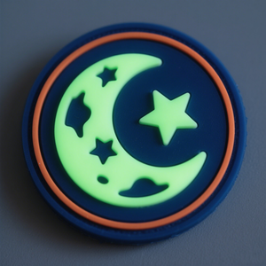 Circular Rubber Patch 3D Embossed Stick-On Black Shark Design Blue Yellow Border - Product Image 5