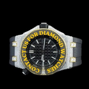 Reloj de Cuarzo con Esfera Negra Redonda, Diamantes Moissanite y Correa de Goma Negra, Diseño Clásico, Última Colección - Product Image 1