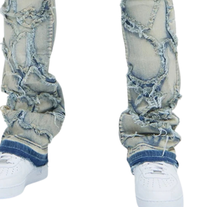 Jean slim déchiré et délavé bleu clair pour homme, taille mi-haute, respirant, style vintage, streetwear décontracté, vente en gros - Product Image 5