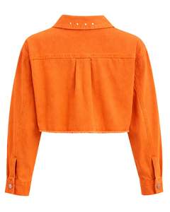 Chaqueta Vaquera Corta Naranja Personalizada para Mujer con Cierre de Botones Frontales con Pedrería, Manga Larga, Estilo Urbano, Top para Fiesta - Product Image 2