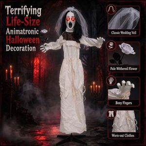Décoration Animatronique de Mariée d'Halloween, 1,7 m de haut, debout avec une fleur dans la main - Product Image 5