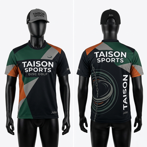 Maillot de disc golf pour homme, tissu polyester premium 150 GSM, anti-transpiration, bleu dégradé avec empiècements latéraux contrastés, sublimation. - Product Image 5