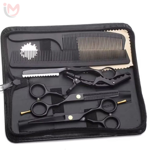 2026 Wholesale Barber <b>Hair</b> Dressing Kit Razer Thinning Cutting Scissor Comb Set Barber <b>Black</b> Color Coated Salon Scissor Set - Product Image 1