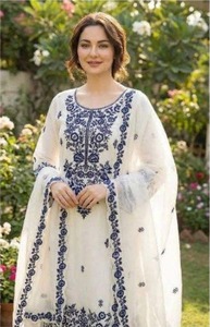 Vestido premium de rayón y algodón con mangas acampanadas, bordados, borlas, microforro, tallas 37-38; palazzo farshi, tallas 40-41; dupatta de georgette sintética con encaje bordado. - Product Image 1