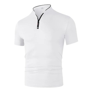 Nouveau T-shirt tricoté pour homme 2026, col montant, manches courtes, couleur unie, fermeture éclair, élégant, polyvalent et confortable - Product Image 2