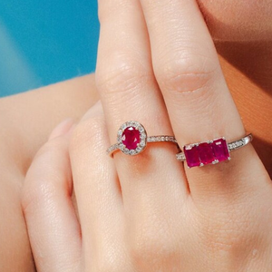 14K Solid Gold Oval Ruby & Halo <b>Diamond</b> Prong-Set Wedding <b>Ring</b> - Product Image 1