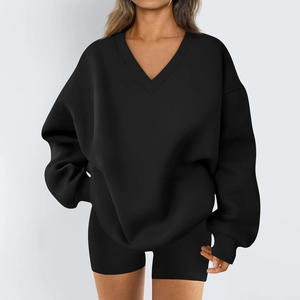 Sudadera Unisex con Capucha y Cuello en V, Forrada, de Invierno, 100% Algodón Ecológico, Transpirable, Tejida, Casual para Mujer, Color Sólido - Product Image 4