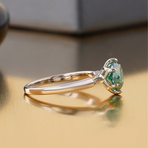 2.00 CT Fancy Green Portuguese Cut Lab Grown Diamond <b>Ring</b> 14K <b>Gold</b> <b>Cocktail</b> Statement - Product Image 3
