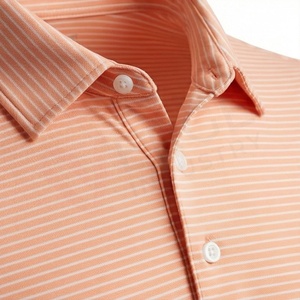 Men's <b>Peach</b> Striped Short Sleeve Knitted Polo <b>Shirt</b> Casual Regular Fit Button Design - Product Image 4