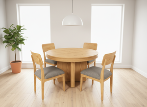 Juego de Comedor Moderno con Mesa Redonda de Madera Maciza de Fresno y Chapa de MDF con 4 Sillas - Duradero y Fácil de Limpiar - Product Image 5
