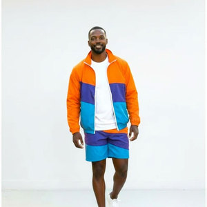 Conjunto Deportivo para Hombre con Bloques de Color, Chaqueta Cortavientos de Manga Larga con Cierre y Cuello Alto, Pantalones Cortos Deportivos de Secado Rápido - Product Image 4